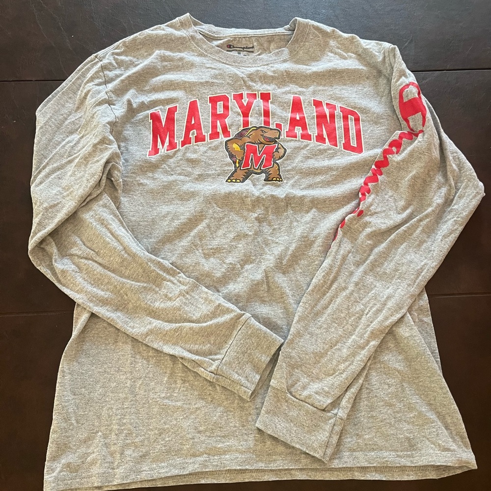 Champion Gray Maryland Long Sleeve Shirt with Red Accents